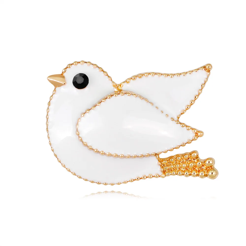 

White Enamel Bird Brooch Pin Alloy Cute Little Animal Brooch For Kids Party Banquet Rhinestone Pins Clothese Jewelry AL371