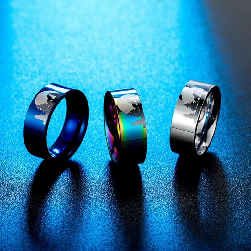 Модные мужские ювелирные изделия 8 мм кольцо с волком в лунном свете окрашенное