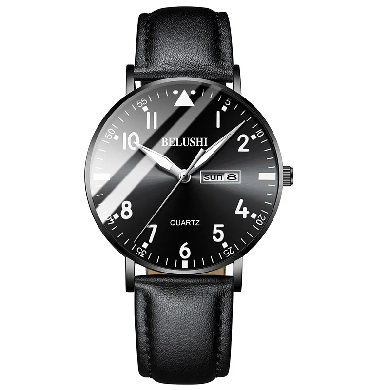 Men Watches Top Famous Luxury Brand Man Business Quartz Watches Men Classic Clock Male Wrist Watches For Men's Wristwatches - Цвет: black black leather