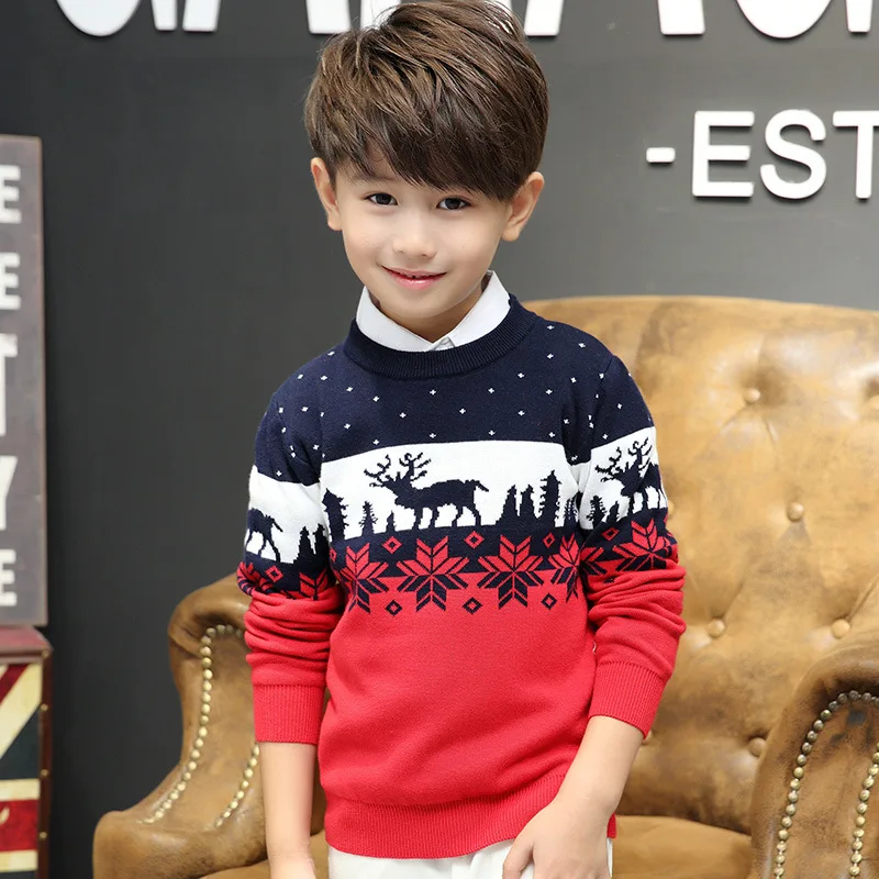 Baby Clothes Autumn Long Sleeve Cartoon Sweater Kids Boys Double Thickening Pullover Sweater Girl Knitted Sweater Christmas Tops