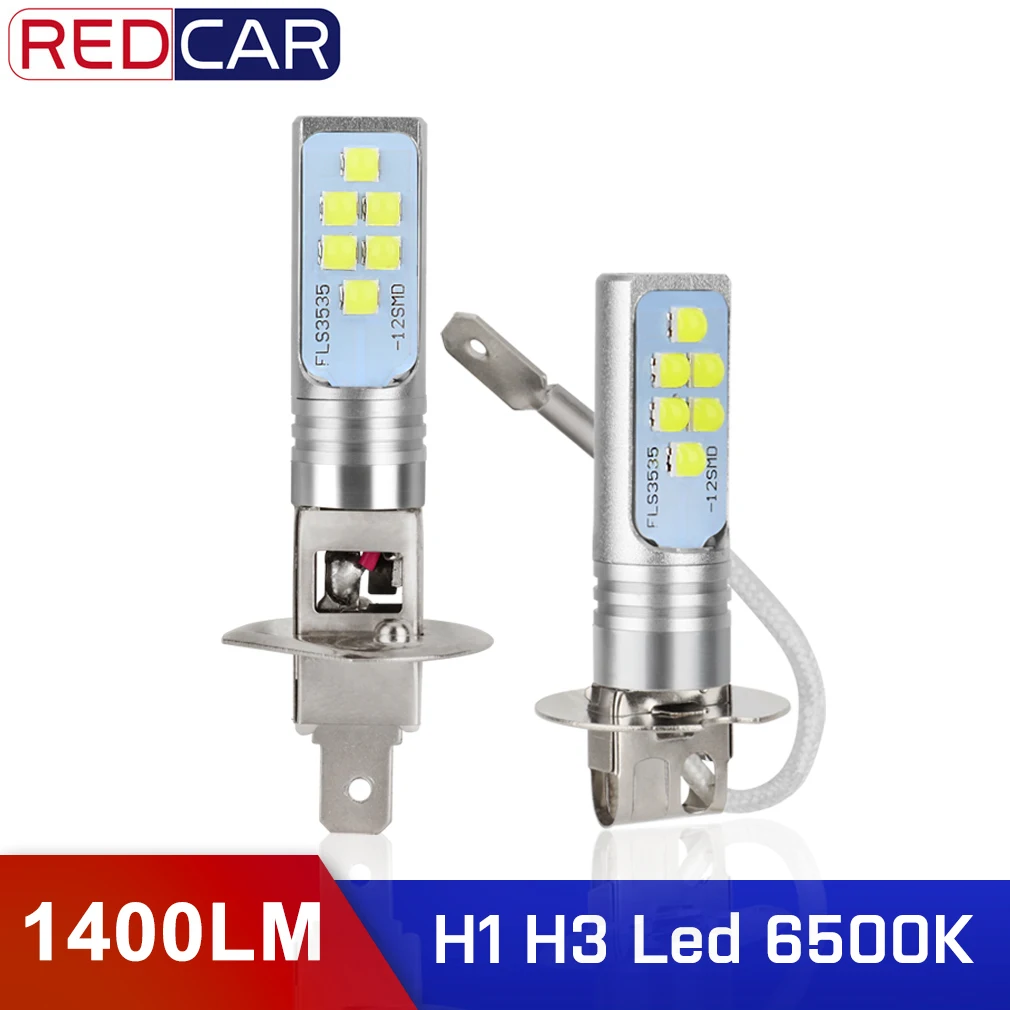 

2 шт., Автомобильные светодиодные лампы H1 H3 1400LM 6500K 12 3535SMD