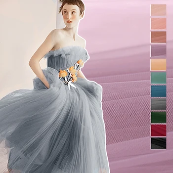 

170CM Wide 80G/M Weight Stretch Solid Color Polyester Net Fabric for Spring Summer Dress E1253