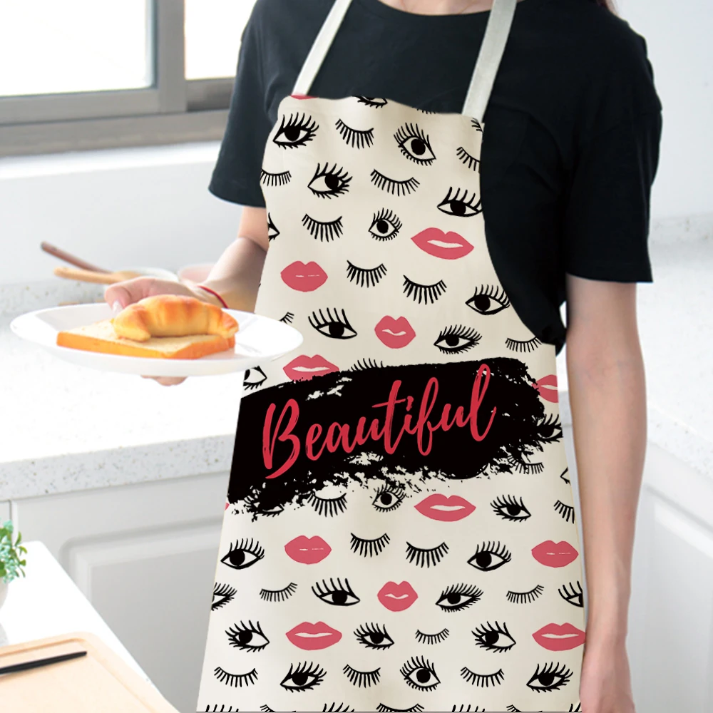 Silstar Tex Beautiful Eyelashes Aprons Women Apron Clean Linen Home Kitchen Barber Hairstylist Cooking Adults Kid