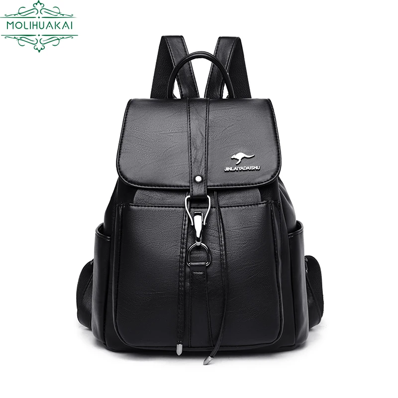 

Hot Sale PU Leather Retro Ladies Sac A Dos Large Capacity Clamshell Student Backpack Simple Designer Anti Theft Mochila Feminina