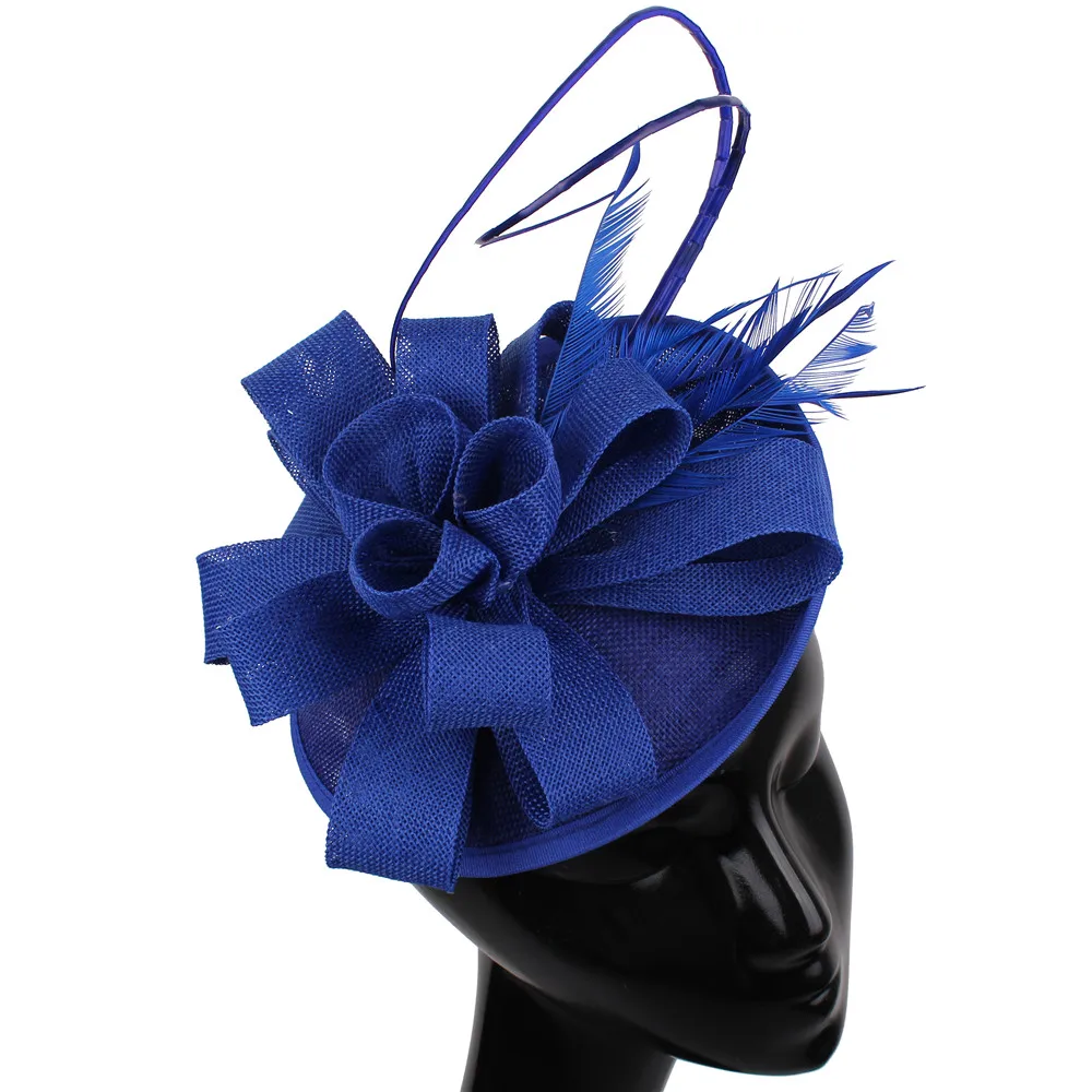 royal blue Свадебные шляпы-федоры, аксессуары, женские повязки на голову, вуалетки цвета слоновой кости, летний головной убор, розничная, разноцветный стиль - Цвет: royal blue