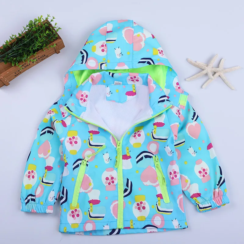 Kids' Coat Spring And Autumn Korean-style Printed Cartoon Hooded Girls Windproof Waterproof Raincoat Jacket