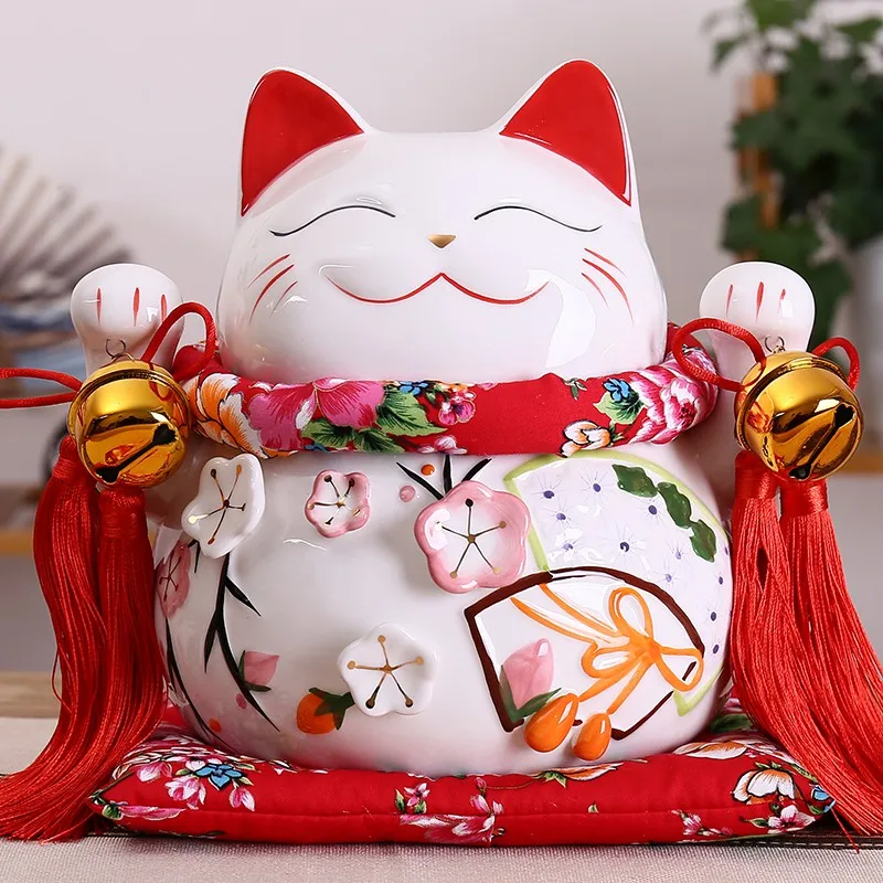 Tirelire en céramique rouge Manaki Neko Feng Shui, décoration de