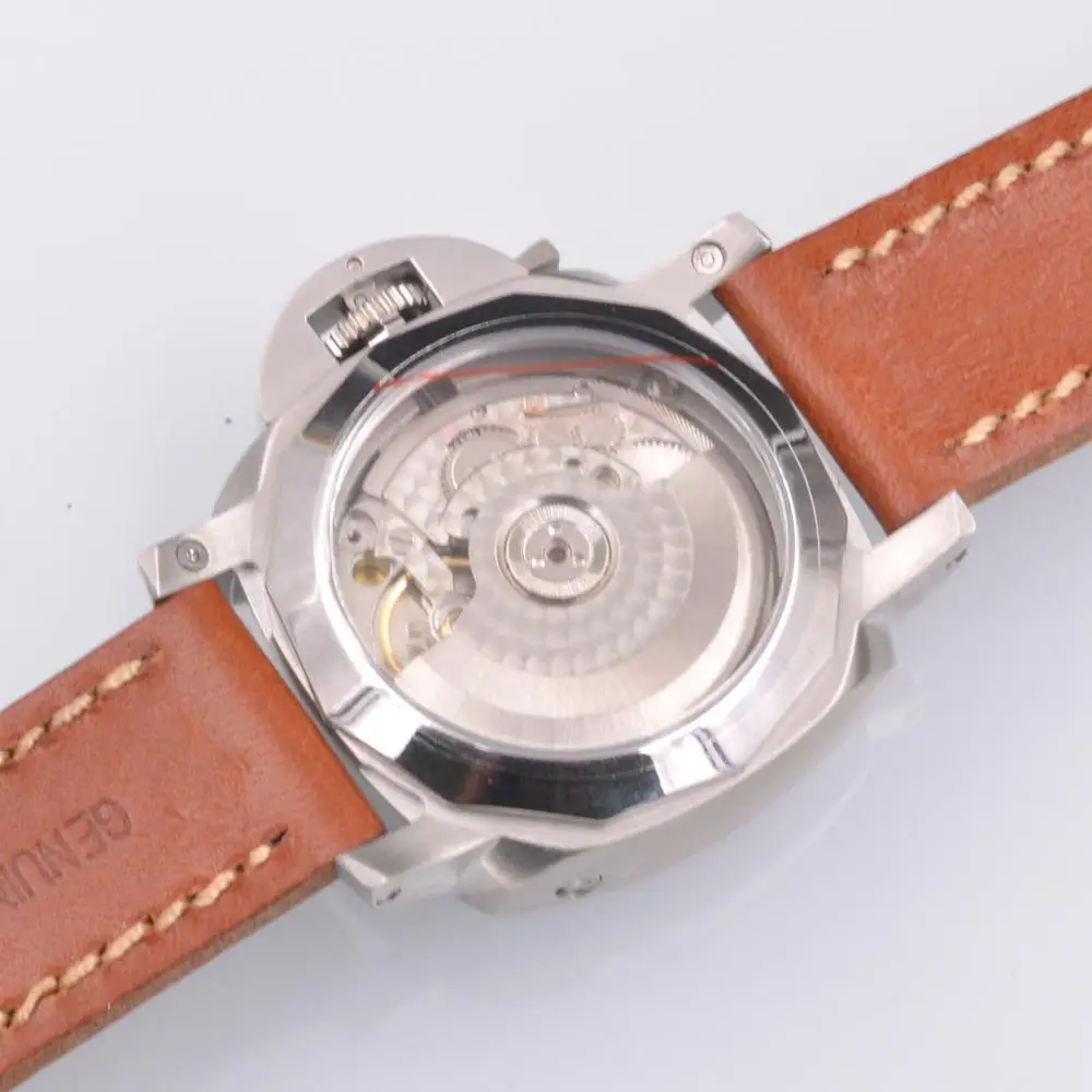 42 мм parnis автоматические механические мужские часы светящиеся Сэндвич Циферблат ST2530 движение кожаный ремешок мужские часы