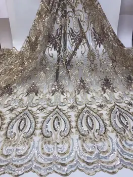 

Sequins Lace Fabric Latest African Lace Fabric 2019 High Quality Nigerian French Party lace fabric for Beaded tulle lace fabric