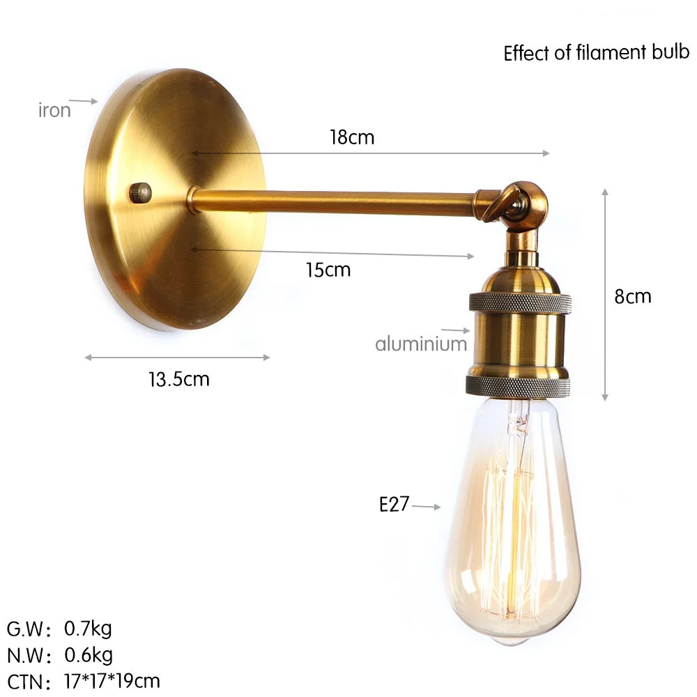 Промышленные винтажные бра, настенные светильники Лофт железа отрегулировать E27 Edison светодиодный настенный светильник прикроватный домашний декор освещение в помещении бронза - Цвет абажура: B