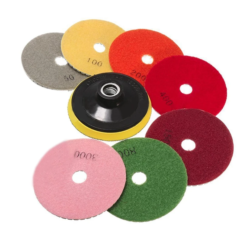 8Pcs 4 Inch Diamond Polishing Pads Wet/Dry Granite Concrete Marble