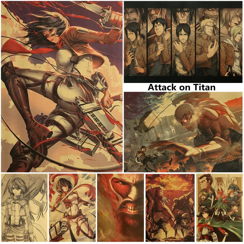 Постер с аниме атака на Титанов винтажный домашний декор Мультяшные фигурки