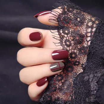 

24Pcs/boxed Red Color Mid-Length press on nails Wearable Full Cover stick on nails Removable artificial nails with glue for gril