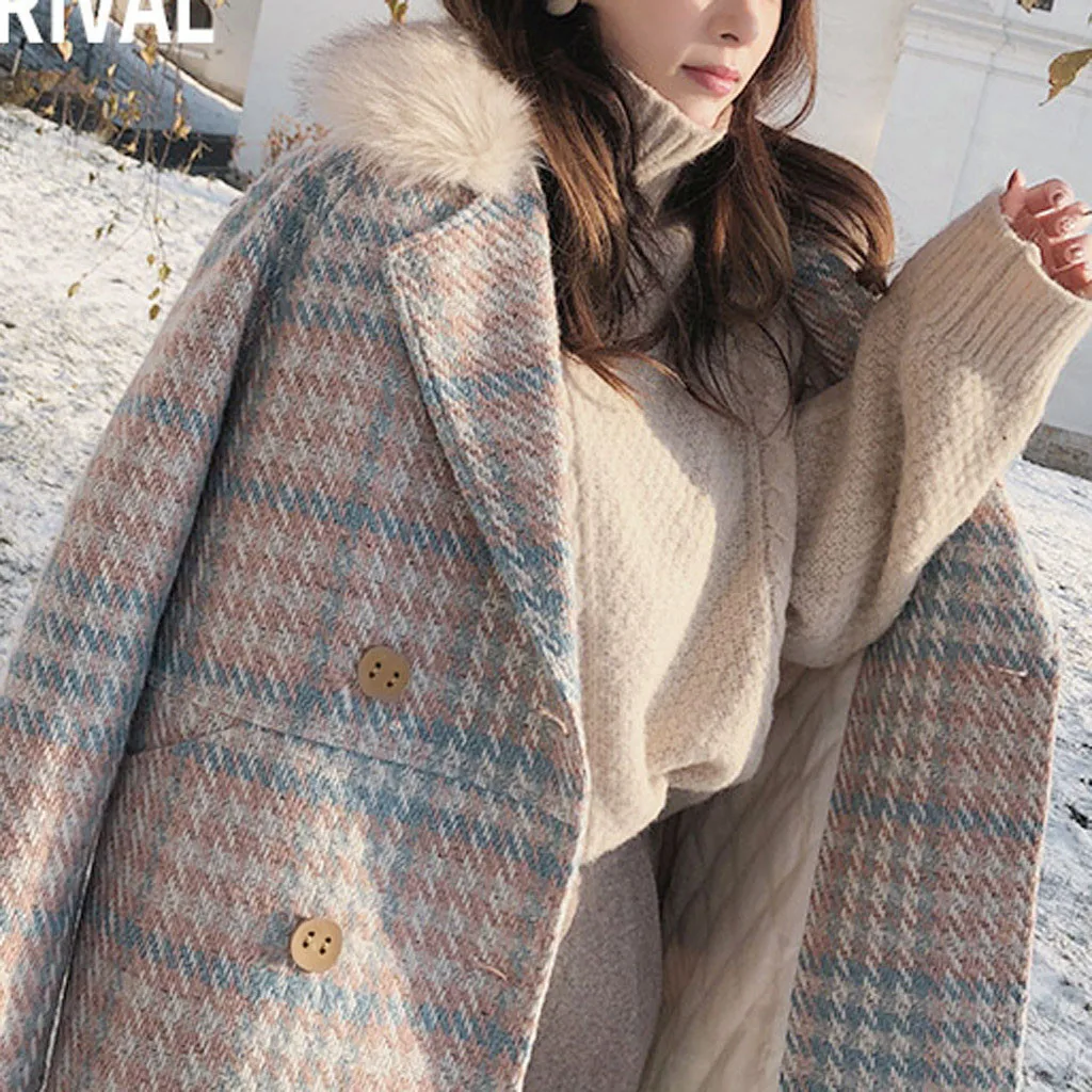 SAGACE, зимняя женская куртка, модная, теплая, однотонная, хлопок, шерсть, с отворотом, пальто, ropa mujer, зимняя, двубортная, ветровка