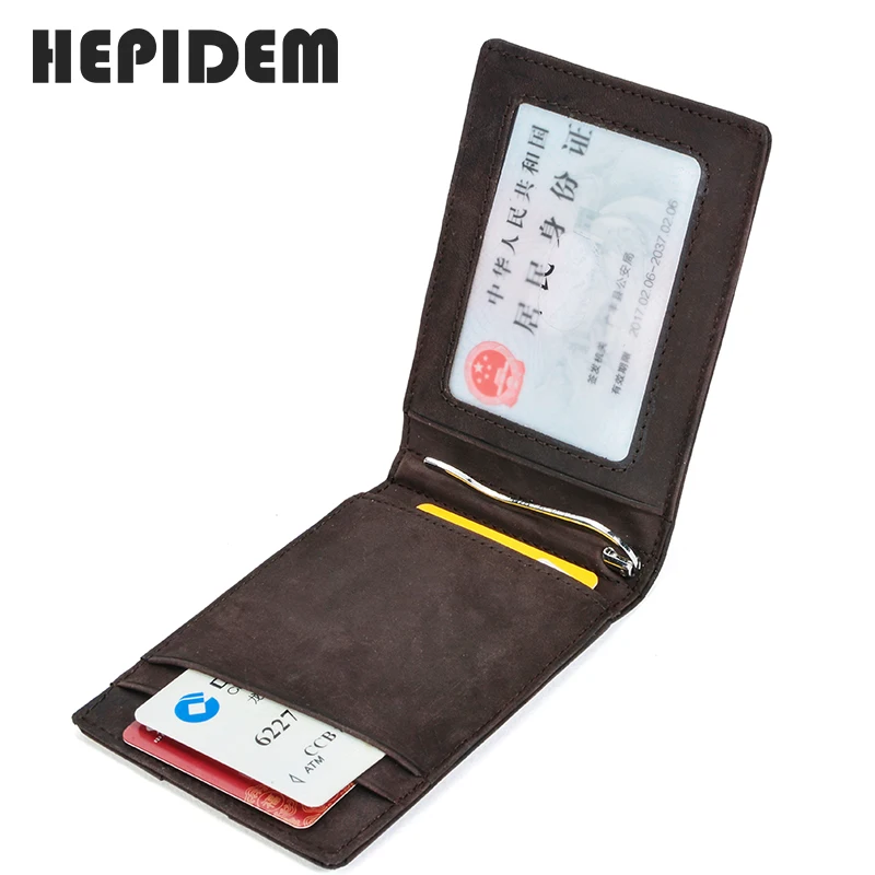 

HEPIDEM RFID High Quality Crazy Horse Genuine Leather Slim Wallet 2020 New Front Pocket Money Dollar Bill Purse for Men 181