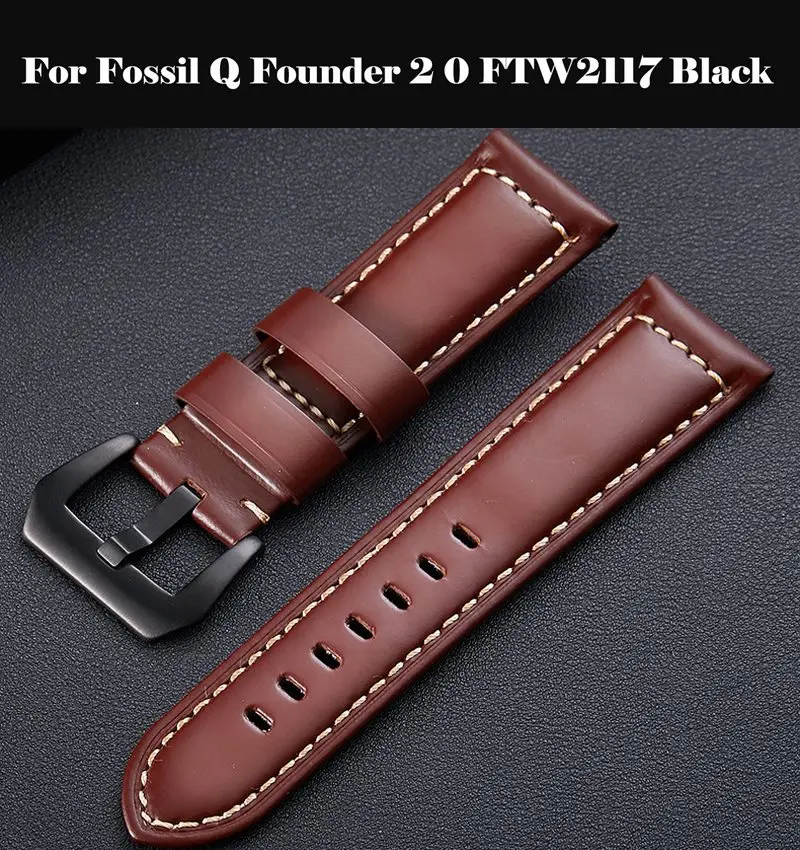 

20 22 26 MM Genuine Leather watch band smart watch accessories bracelet strap band For Fossil Q Founder 2 0 FTW2117 Black