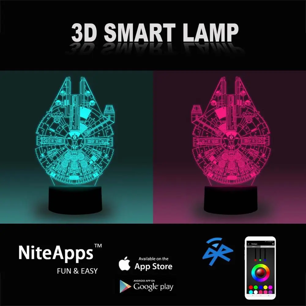 NiteApps 3D Millennium Falcon ночник настольная лампа Иллюзия подарок на день рождения приложение/сенсорное управление