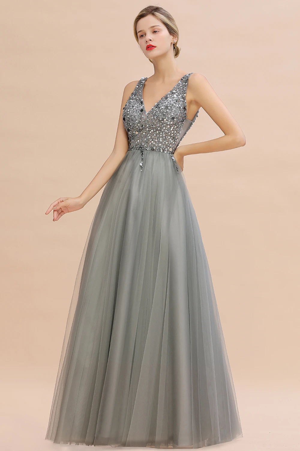 Новое поступление Vestidos De Fiesta De Noche вечернее платье Robe De Soiree сексуальное платье с v-образным вырезом на спине, с блестками, платье для выпускного вечера, с бисером, с кристаллами, тюль