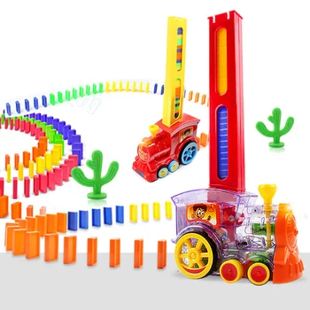 

Kids Colorful Automatic Laying Domino Brick Train Car Toy Set Sound Light Plastic Dominoes Blocks Game Toys Set Gift For Chlid