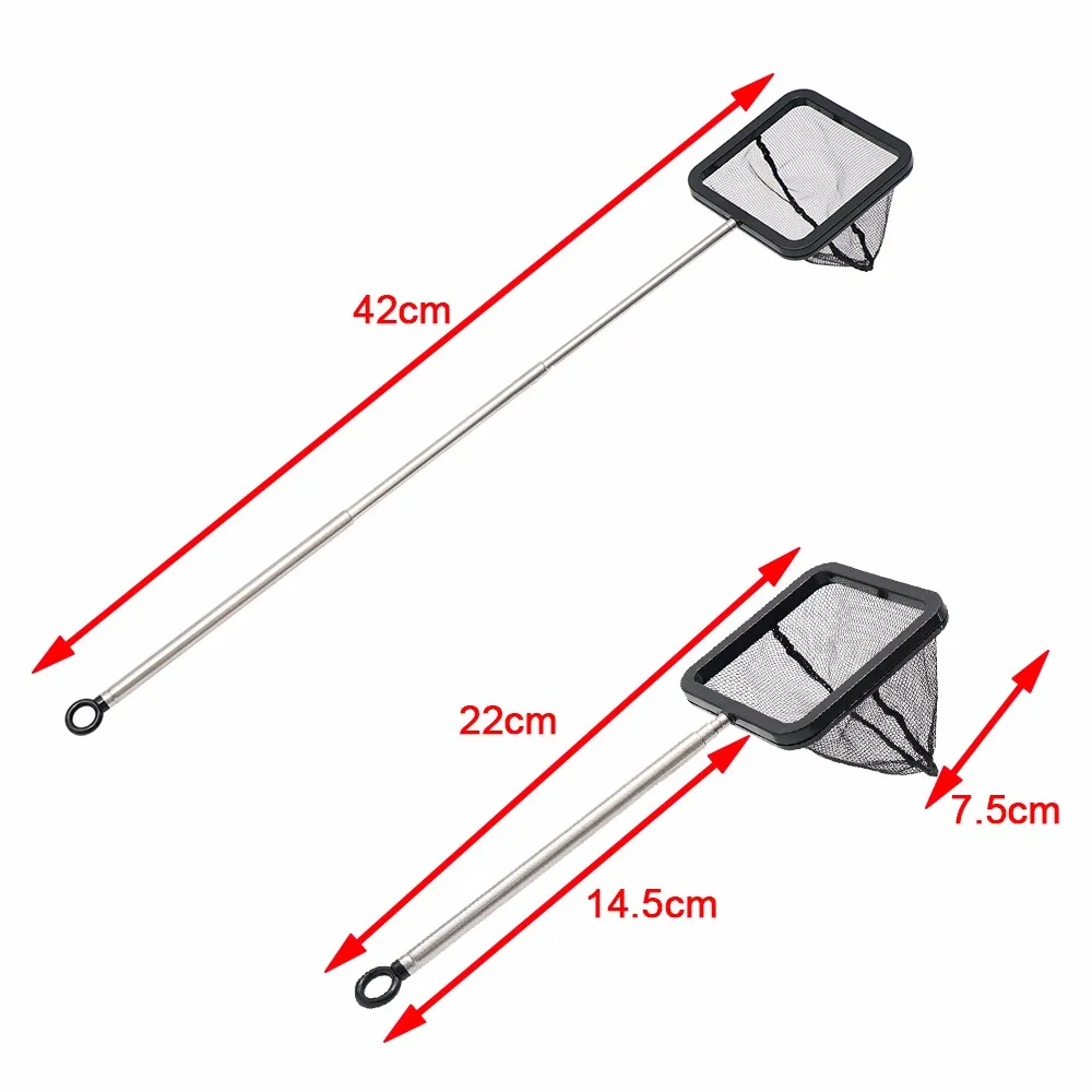 Aquarium Fish Tank Retractable 3D Rod Square Round Shape Fishing Nets Small Stainless Steel Catching Shrimp Net Random Color