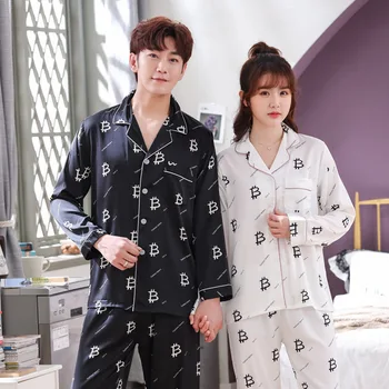 

Men And Women Nightwear Home Clothing Satin Sexy Pajamas Suit Intimate Lingerie Casual Nightgown Sleepwear Print Homewear