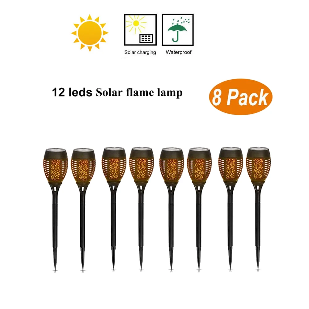 

2-8pcs Solar powered LED Flame Lamp Waterproof 96LEDs Lawn Flame Flickering Torch Light Outdoor Solar LED Fire Lights Garden Dec
