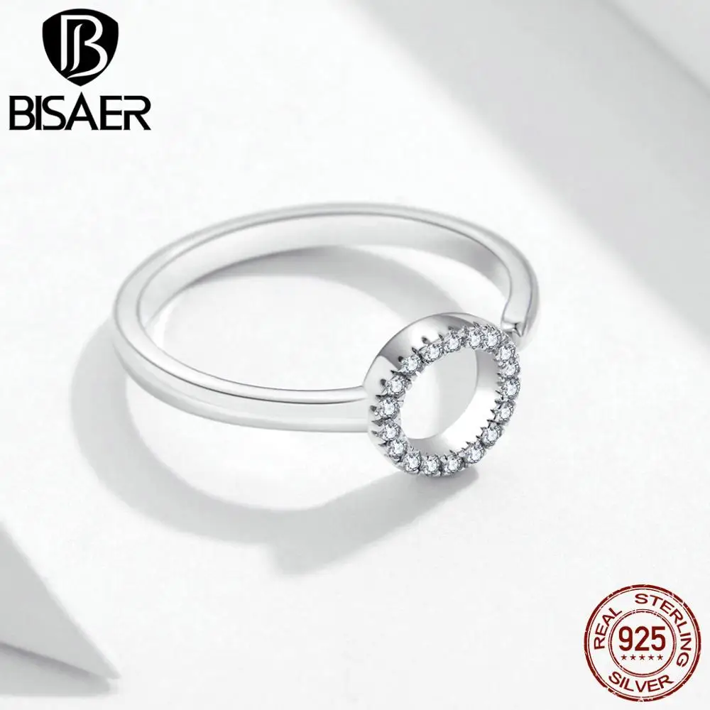 BISAER 925 Настоящее серебро минимализм простые круглые кольца для женщин Трендовое круглое кольцо Anel вечерние обручальные ювелирные изделия Bijoux GXR545