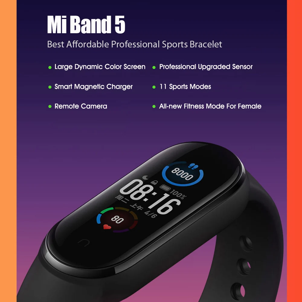 Новый смарт браслет Xiaomi Band 5 4 цвета AMOLED экран Mi band Смарт часы фитнес трекер Bluetooth 0