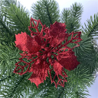 red color 5 шт., искусственные рождественские цветы, блестящий искусственный цветок, Рождественские елочные украшения для дома, подарок, рождественский орнамент - Цвет: red color