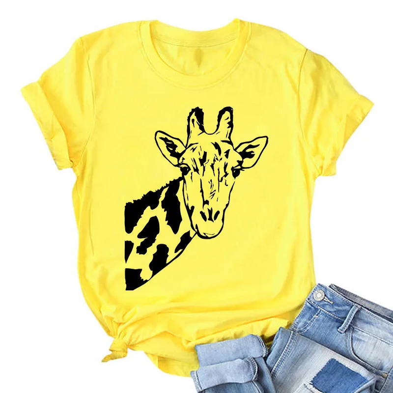 Giraffe Print Pink Woman Tshirts Women's Summer Harajuku Fun Cute Animal Pattern T Shirt Women Tops Casual Short Sleeve T-shirt