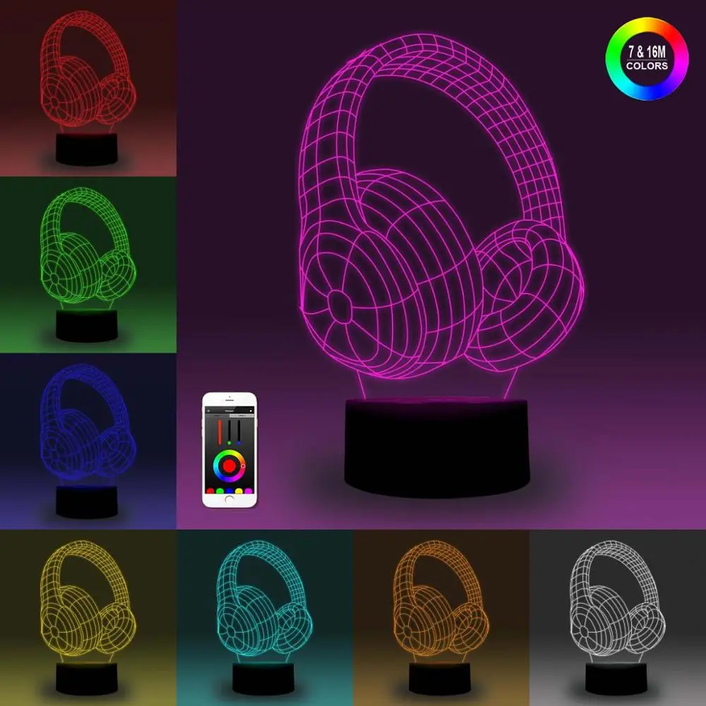 NiteApps 3D наушники ночник настольная лампа Иллюзия украшение лампа подарок на день рождения приложение/сенсорное управление