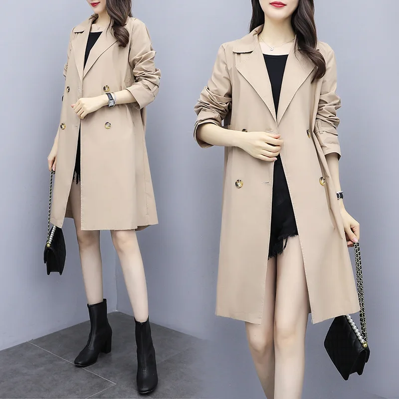 

Autumn Clothing 2019 New Style Korean-style Large Size Dress Loose-Fit Slimming Double Breasted Joint Embroidered Mid-length Tre