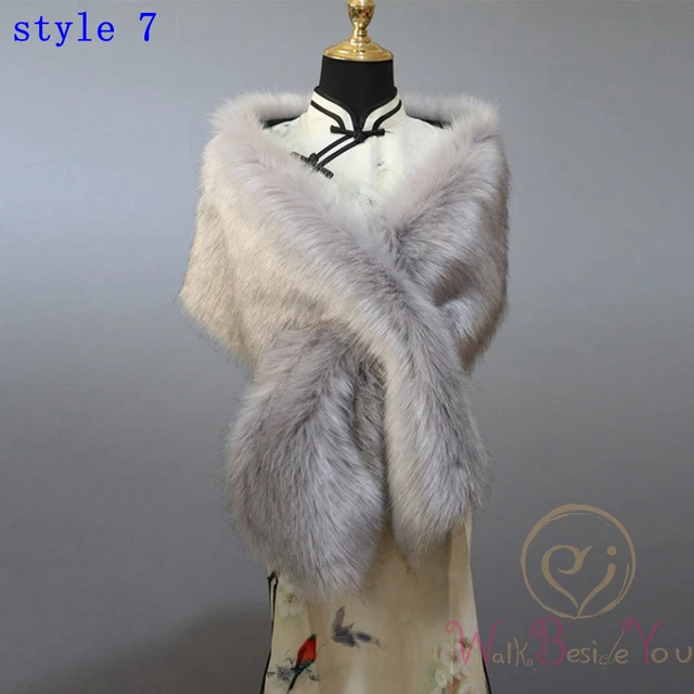 Women Fur Capes Champagne Wedding Bolero Faux Fur Stole Bridal Jacket Formal Party Shrug Walk Beside You Cape De Mariage style7