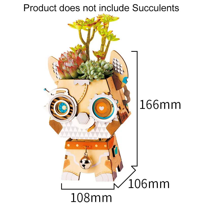 Creative DIY 3D Puzzle Cartoon Robot Flower Pot for Succulent Wooden assembly Desktop Home Garden Succulent Box education puzzle - Цвет: aspicture