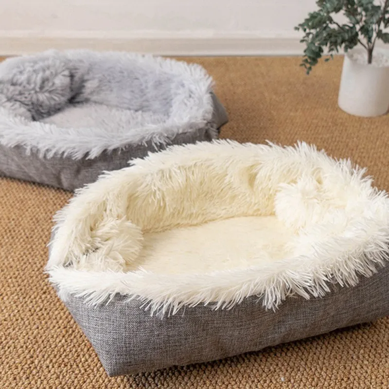 

Pet Cat Dog Kennel Mat Folded Into Bed Plush Material Comfortable Soft Warm Washable Durable Pet Rest Supplies