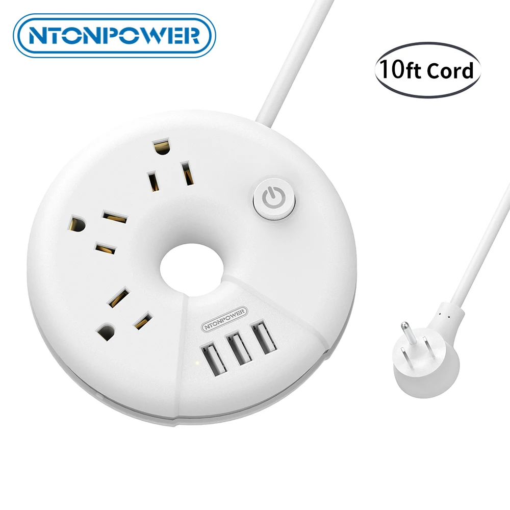 

NTONPOWER Travel USB Power Strip with Flat Plug US Plug with 10ft Extension Cord Desktop Charging Station for Nightstand Home