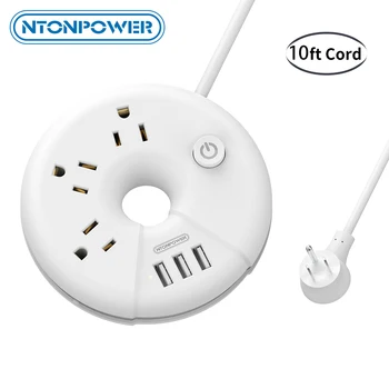 

NTONPOWER Travel USB Power Strip with Flat Plug US Plug with 10ft Extension Cord Desktop Charging Station for Nightstand Home