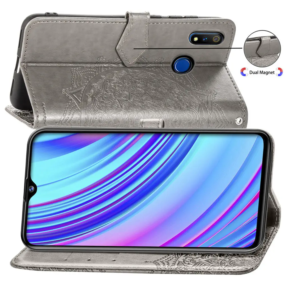 Flip Case For OPPO Reno Ace 2 Z 10x Zoom 5G luxury case Realme 3 5 Pro X C2 Embossed Leather Wallet Stand Book Cover phone cases