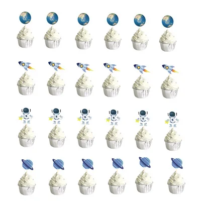 24pcs Вечерние 24 шт. космическая ракета, космонавт торт Топпер с днем рождения баннер воздушный шар Свадебная вечеринка торт украшение мальчик тема - Цвет: 24pcs