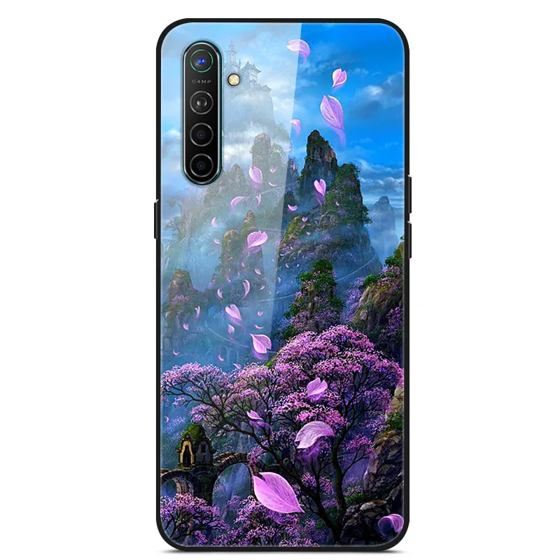 Закаленное Стекло чехол для Oppo Realme X2 чехол пространство цветок чехол для Oppo Realme XT чехол силиконовый бампер чехол для Oppo Realme X2 Pro