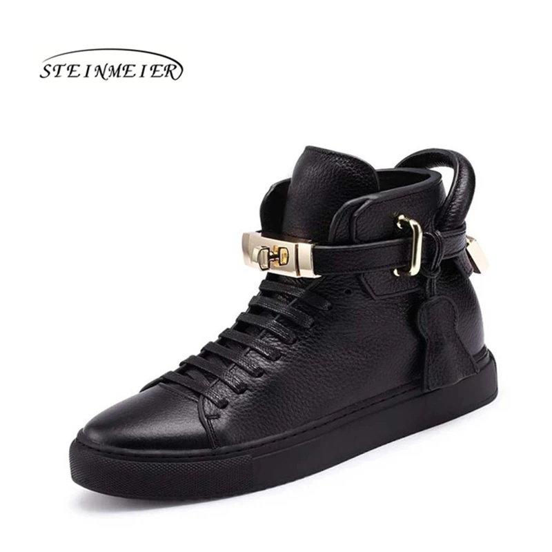 Women Embossed High Top Sneakers Lock Lace Red Platform Real