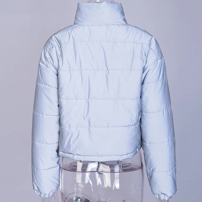 ZURICHOUSE Luminous Winter Jacket Women Turtleneck Warm Parka Fashion Cropped Coat Ladies Shiny Reflective Jacket