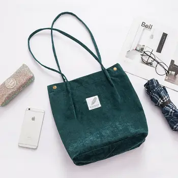 

Women Heavy Duty Classic Retro Corduroy magnetic button Shoulder Canvas Tote Bag
