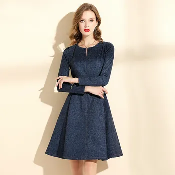 

BGW 2292ht Navy Blue Jeans A Line Cocktail Dresses Long Sleeves 2020 High Quality Scoop Neck Vestito Da Cocktail Donna