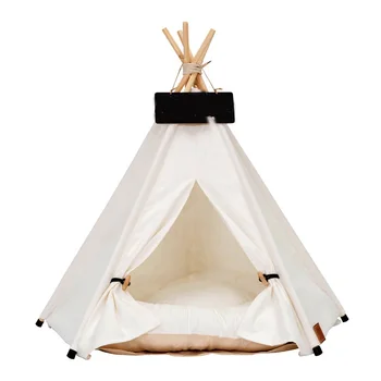 

Pet Tent House Cat Bed Portable Teepee with Thick Cushion Available for Dog Puppy Excursion Outdoor Indoor Small Animals Bed