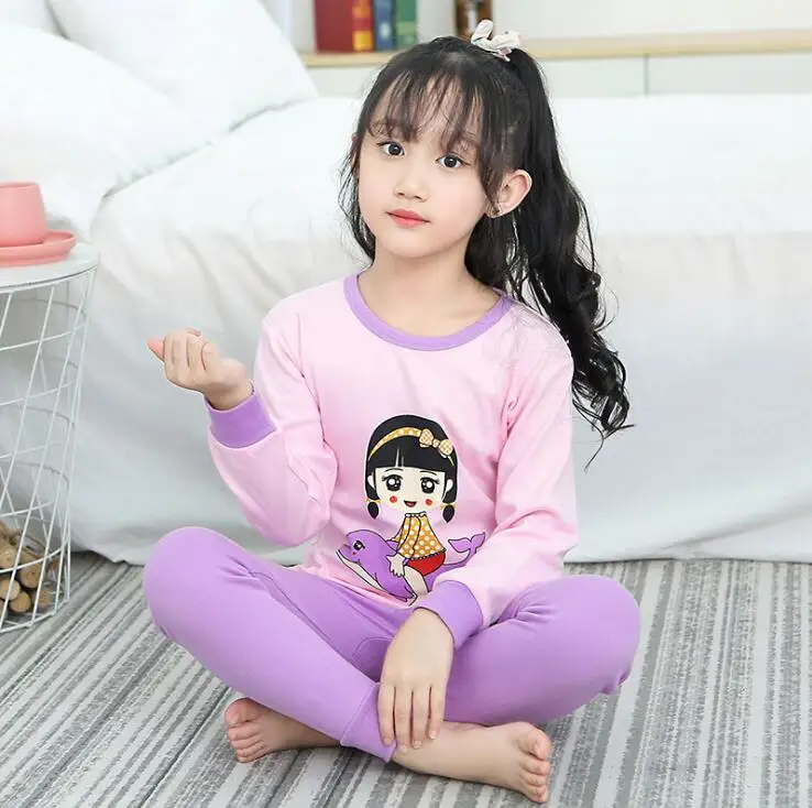 Осенне-зимние детские пижамные комплекты с длинными рукавами и героями мультфильмов; комплект одежды для сна для девочек; детские пижамы; домашняя одежда для мальчиков - Цвет: C2