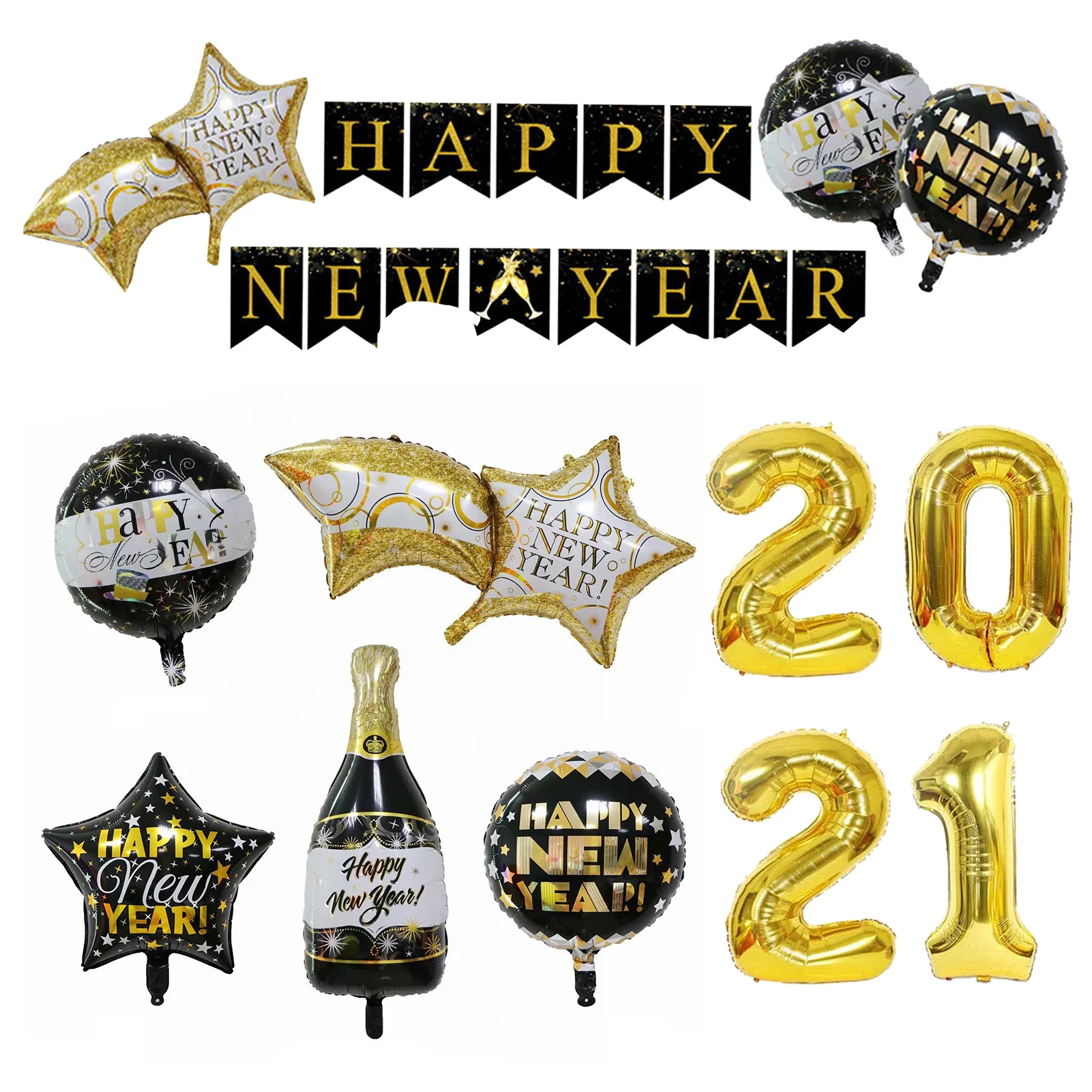 

Happy New Year Foil Balloons Set Number Ballon Letter Foil Balloon DIY For Xmass Navidad Christmas Party Home Decoration 2021