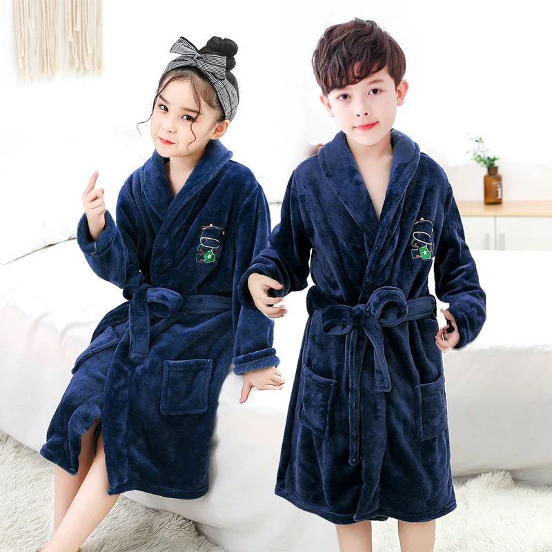 Children's Bathrobes New Year Winter Boys Nightgown Super Soft Girls Lengthened Thick Flannel Pajamas Kids Bathrobe Winter