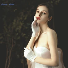 Сапфировые свадебные женские свадебные перчатки цвета слоновой кости с бусинами на запястье Элегантные Вечерние перчатки с коротким пальцем Рождественские перчатки