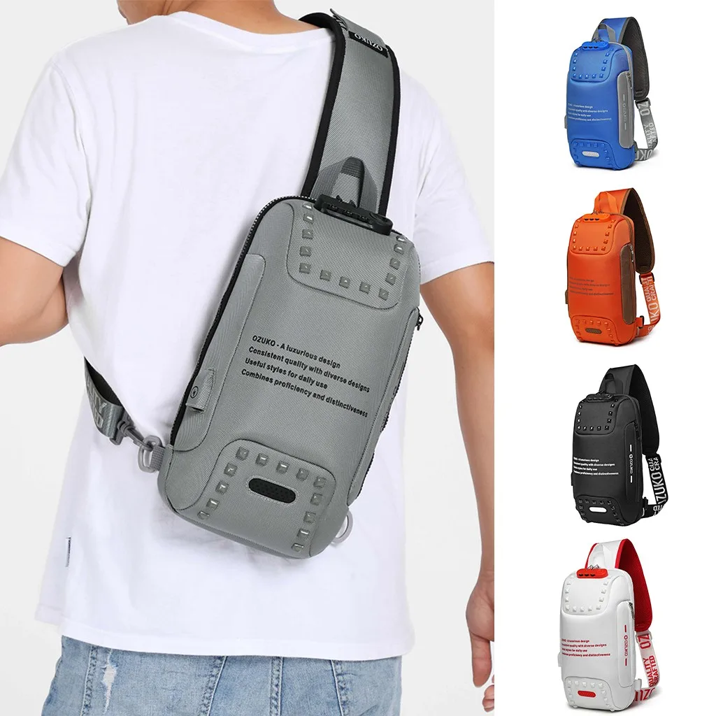 OZUKO, Мужская многофункциональная сумка через плечо, противоугонная, водонепроницаемая, для путешествий, на груди, непроницаемая, h1